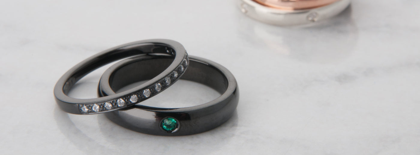 Women's Black Diamond and Black Zirconium Rings