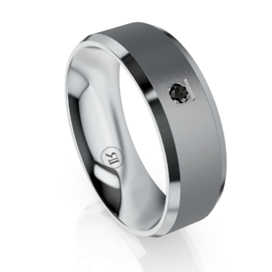 The Henry Tantalum & Platinum Wedding Ring with Black Diamond