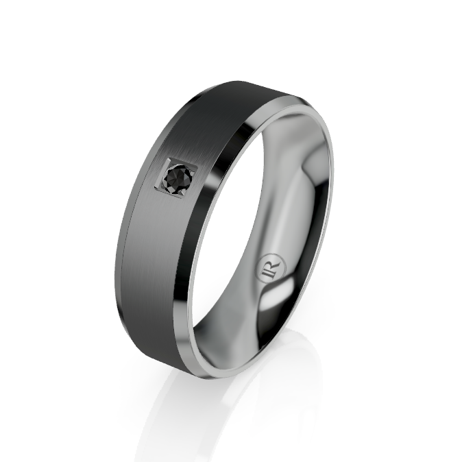 The Henry Black Zirconium and Grey Zirconium Bevelled Edge Diamond Wedding Ring