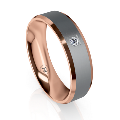 The Henry Tantalum & Gold Wedding Ring with White Diamond