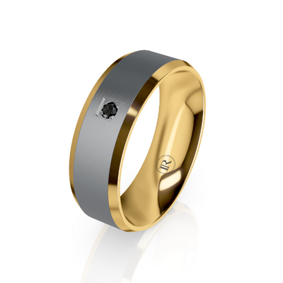 The Henry Tantalum & Gold Wedding Ring with Black Diamond