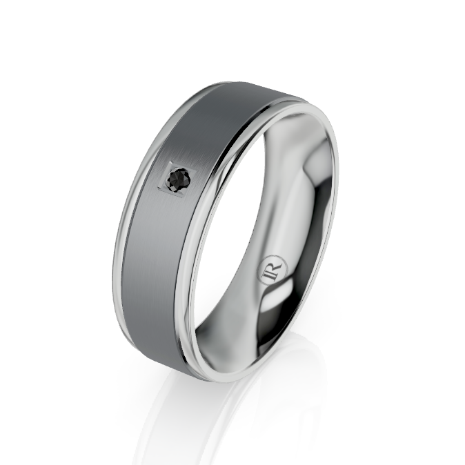 The Kingsley Tantalum & Platinum Wedding Ring with Black Diamond