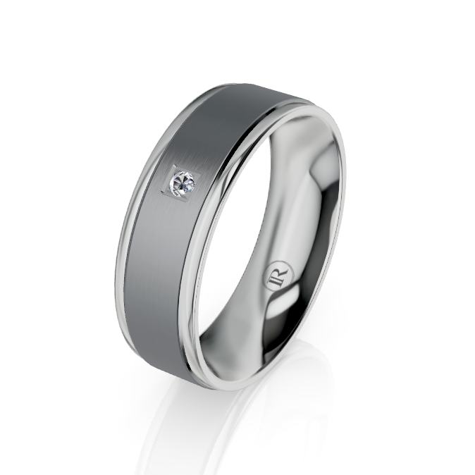 The Kingsley Tantalum & Gold Wedding Ring with White Diamond