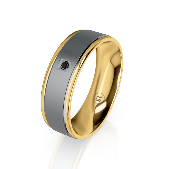 The Kingsley Tantalum & Gold Wedding Ring with Black Diamond