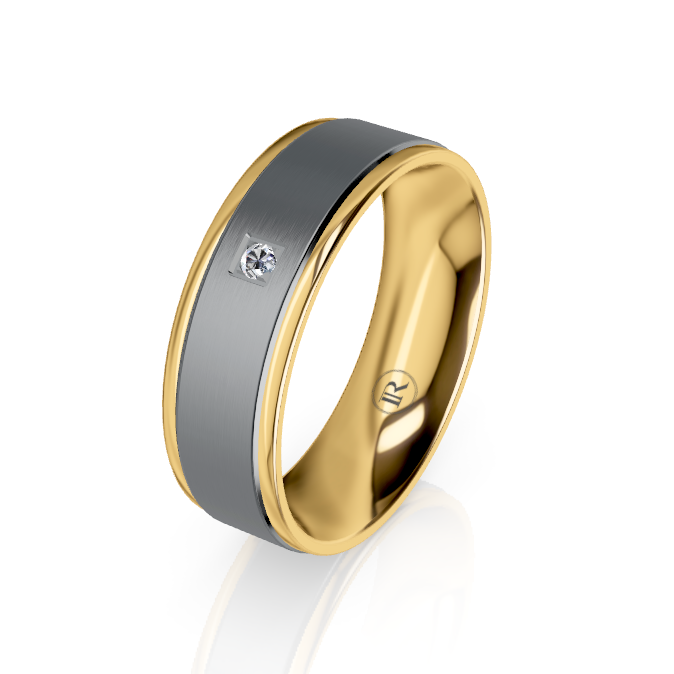 The Kingsley Tantalum & Gold Wedding Ring with White Diamond