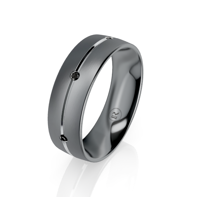 Tantalum & Platinum Striped Wedding Ring with Black Diamonds