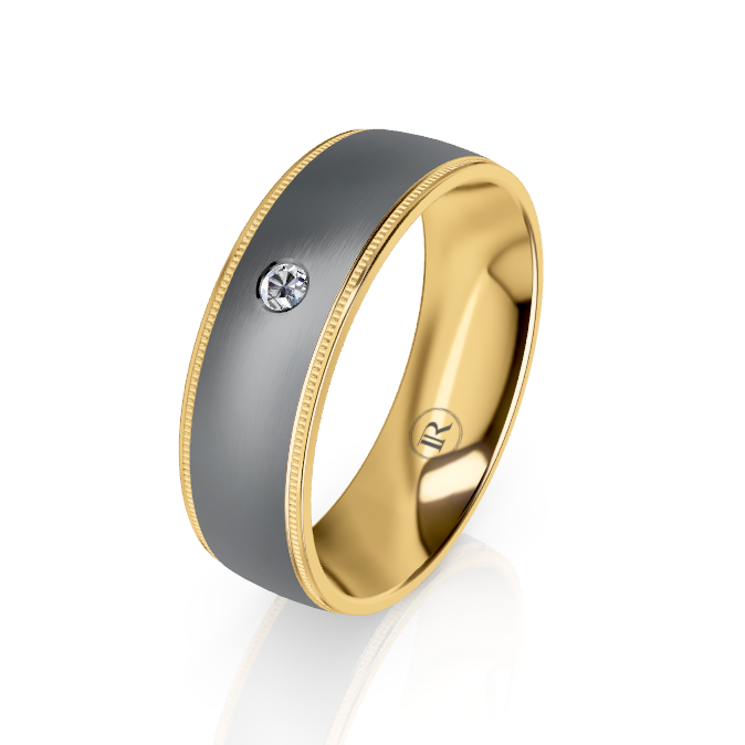Tantalum and Gold Inner Sleeve Diamond & Milgrain Edged Wedding Ring