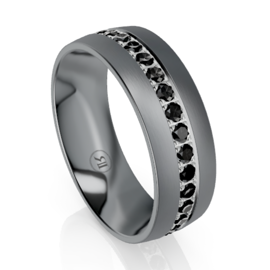 Tantalum and Platinum Stripe with Black Diamond Wedding Ring