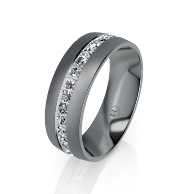 Tantalum and Platinum Stripe with White Diamond Wedding Ring