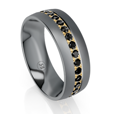 Tantalum and Gold Stripe with Black Diamond Wedding Ring