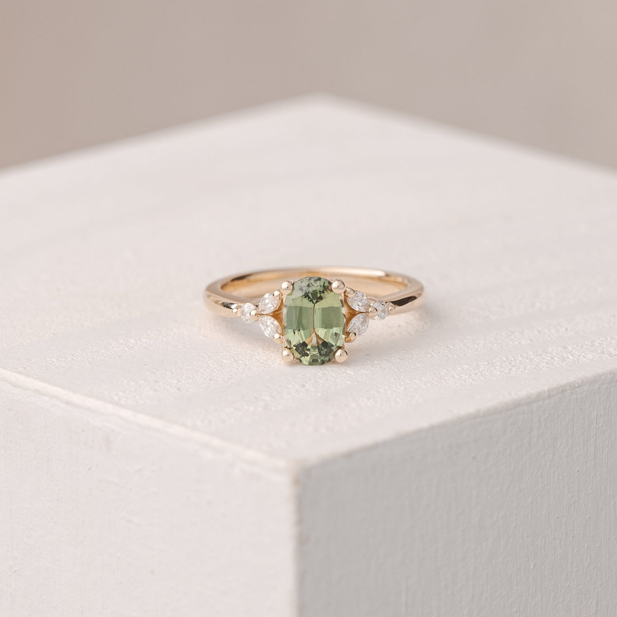 Poppy 1.52ct Oval Green Australian Sapphire Engagement Ring