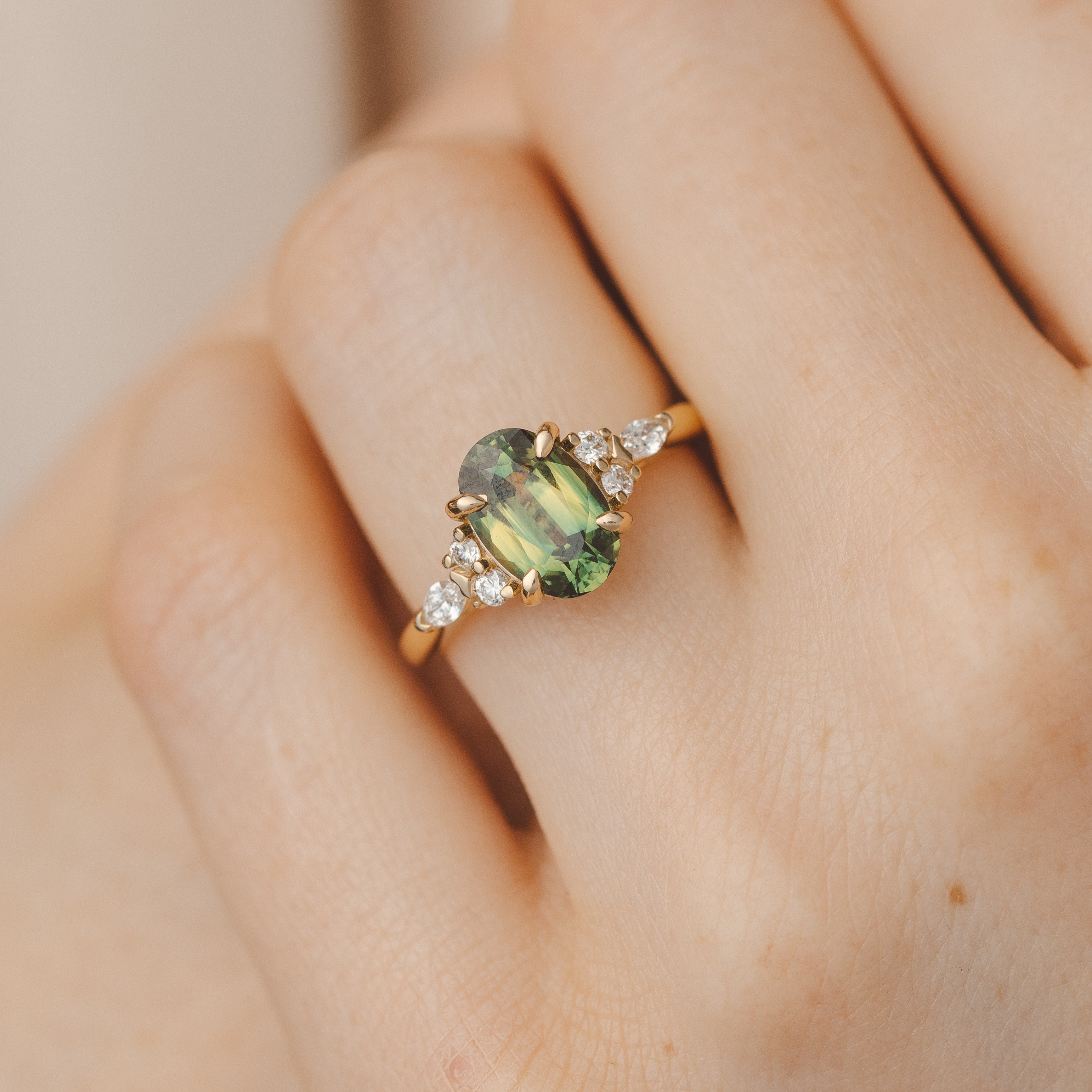 Holly 2.46 ct Oval Parti Green Australian Sapphire Engagement Ring