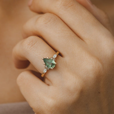 Green Pear Sapphire Ring