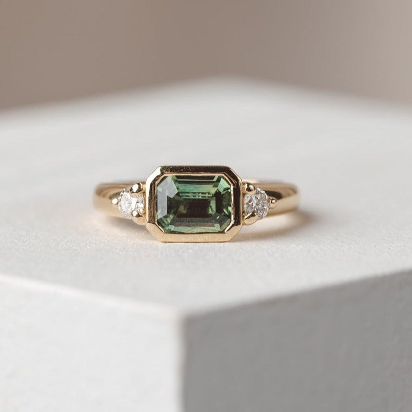 Bezel East West Australian Sapphire Engagement Ring