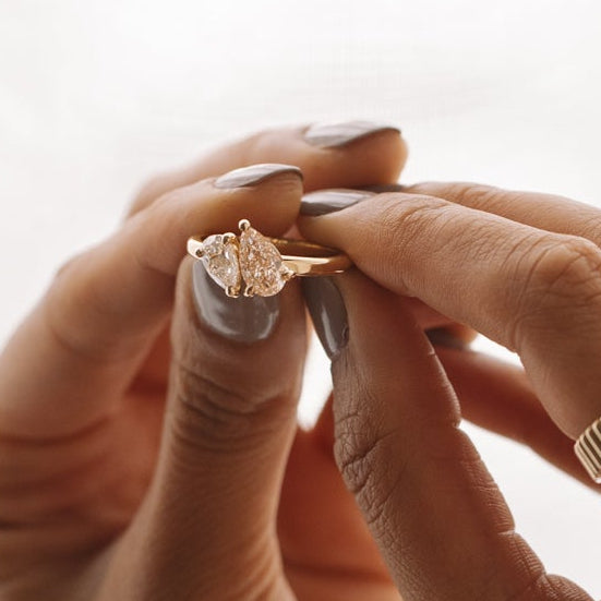 Lara Toi et Moi 1 ct Pear Champagne and 0.44 ct Pear Lab Diamond Ring