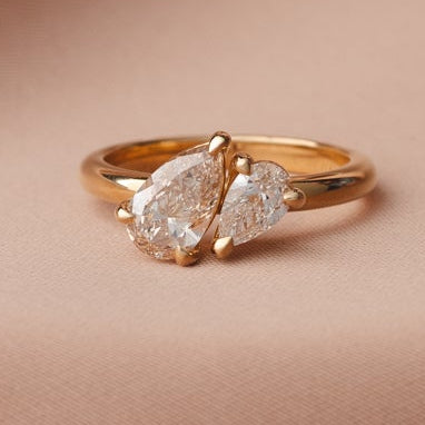 Lara Toi et Moi 1 ct Pear Champagne and 0.44 ct Pear Lab Diamond Ring