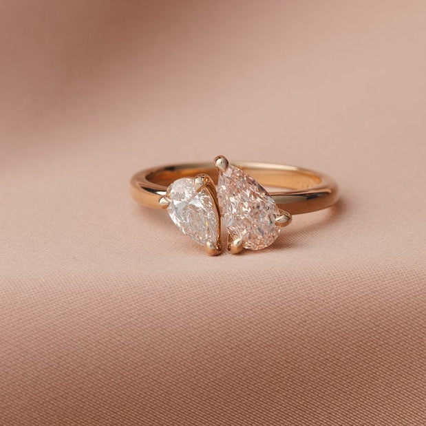 Lara Toi et Moi 1 ct Pear Champagne and 0.44 ct Pear Lab Diamond Ring