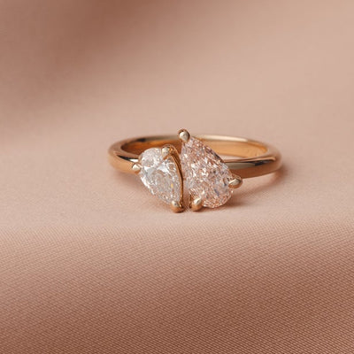 Lara Toi et Moi 1 ct Pear Champagne and 0.44 ct Pear Lab Diamond Ring