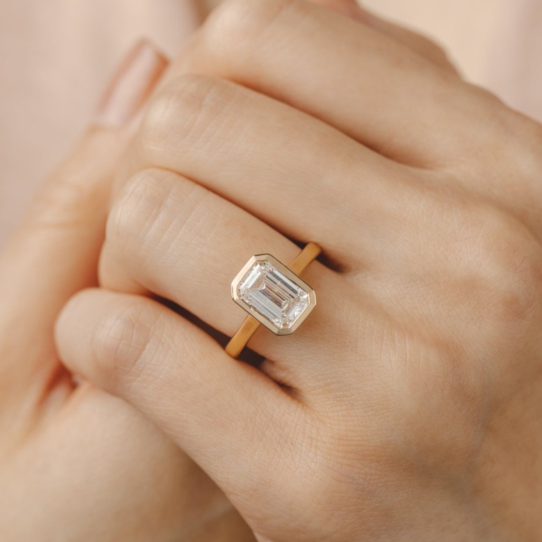 East West Emerald Cut Bezel Engagement Ring Setting