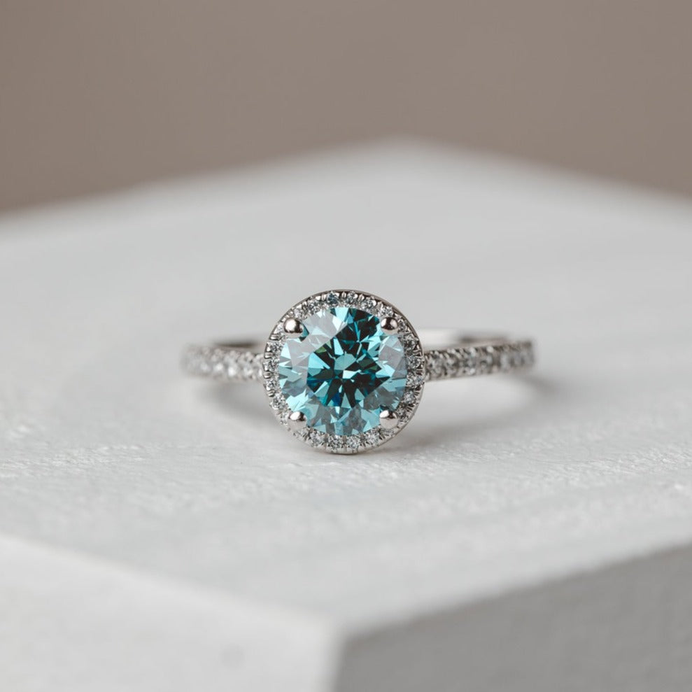 Catalina Blue Lab Grown Diamond Halo Engagement Ring