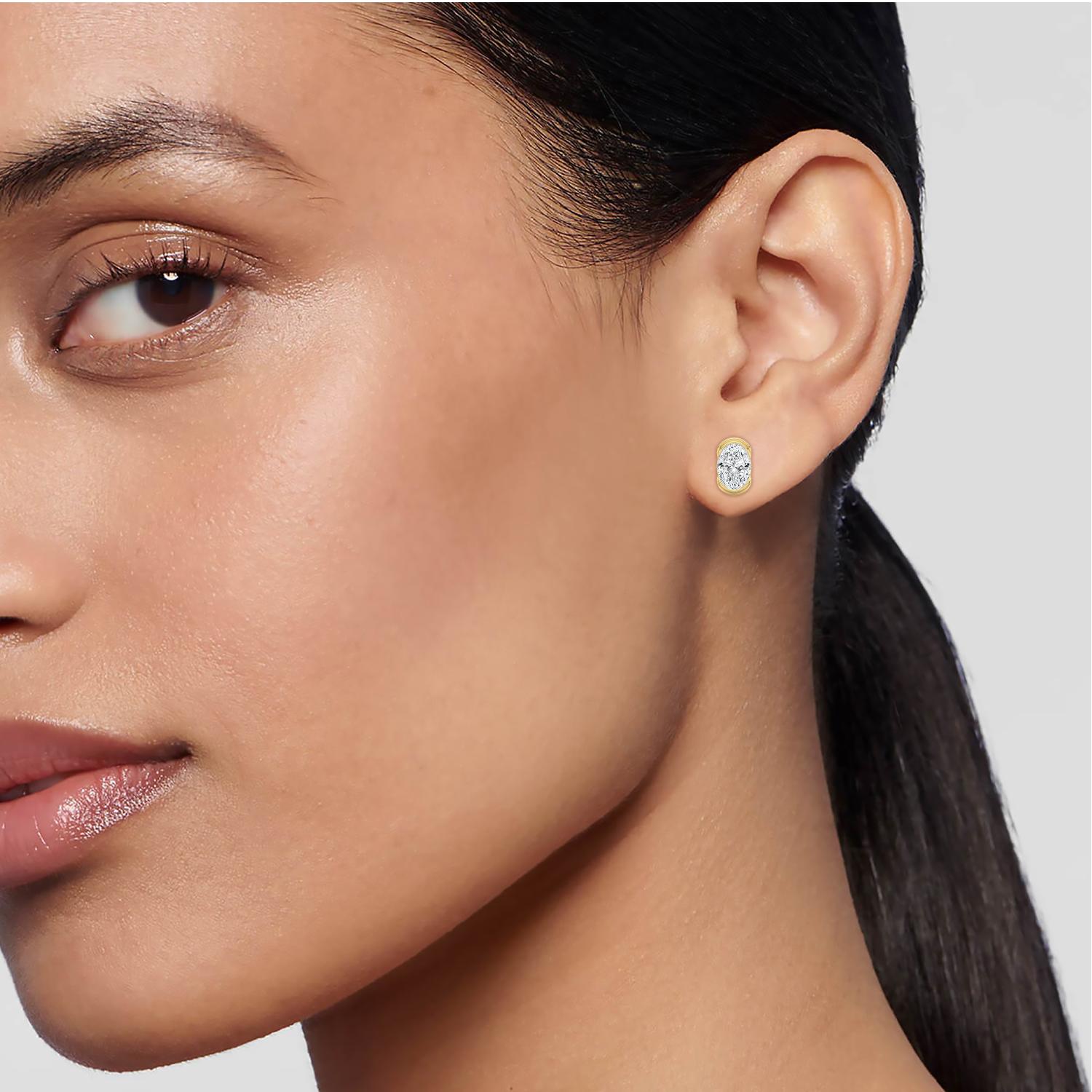 Delia Oval Bezel Lab-Diamond Earrings