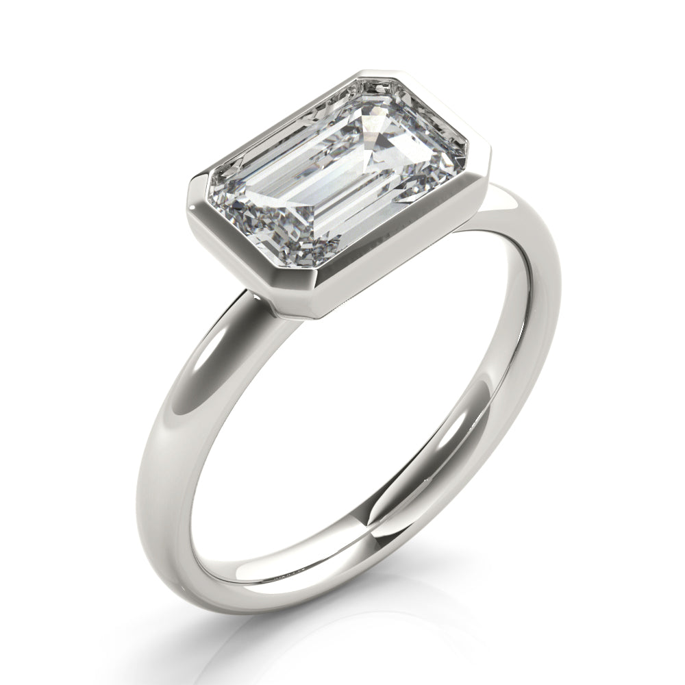 East West Emerald Cut Bezel Engagement Ring Setting