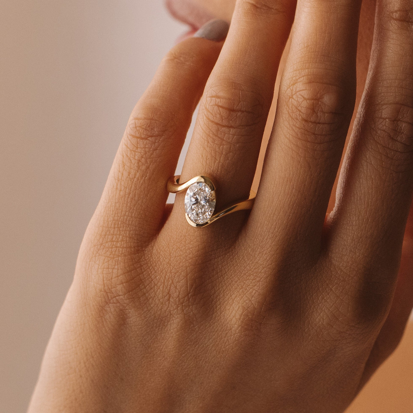 Meadow Oval Half Bezel Engagement Ring Setting