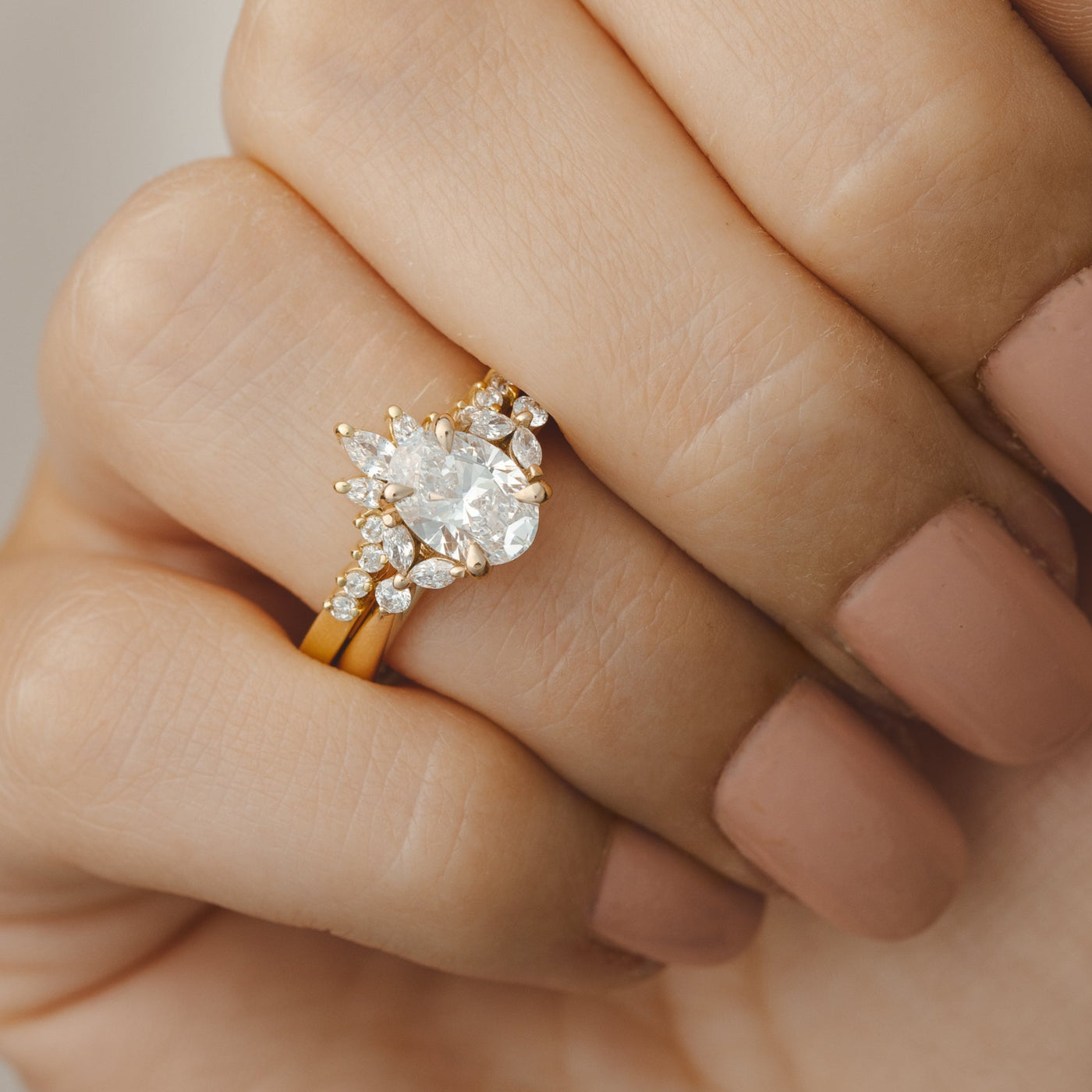 Yellow Gold Engagement Rings with Oval Diamond and Side Diamonds