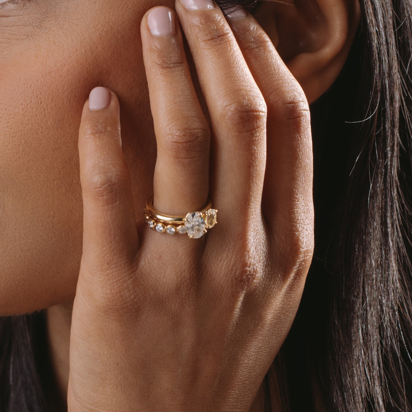 Lara Double Oval Toi et Moi Pastel Yellow Sapphire and Lab Diamond Ring