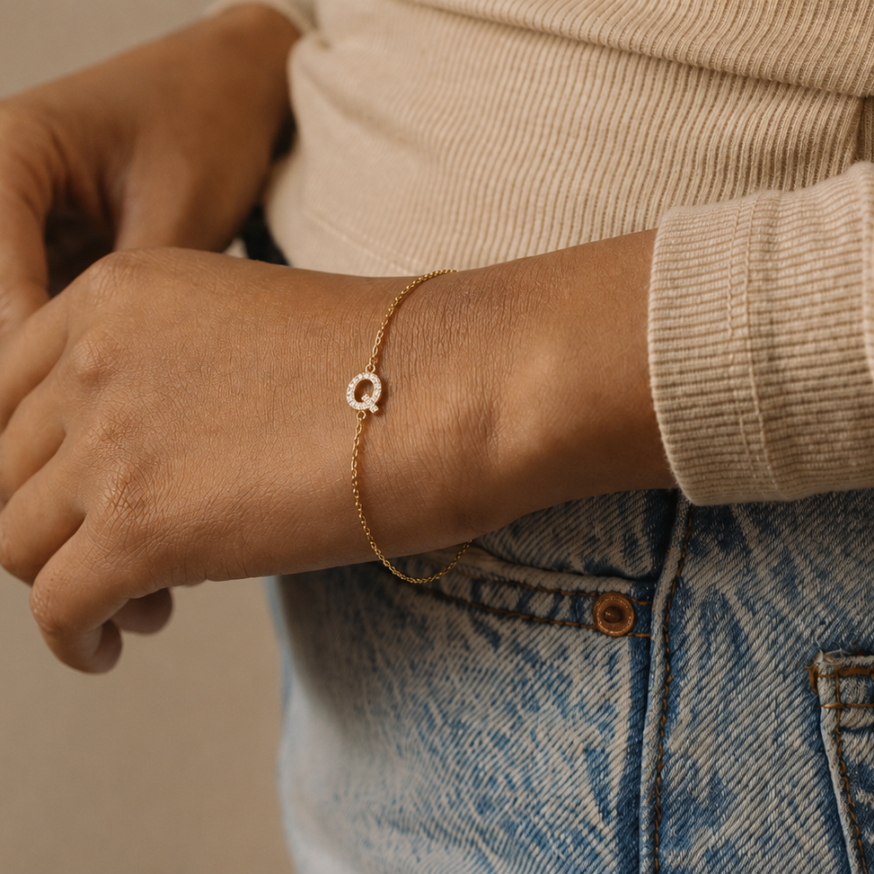 Initial Diamond Gold Bracelet -P- R