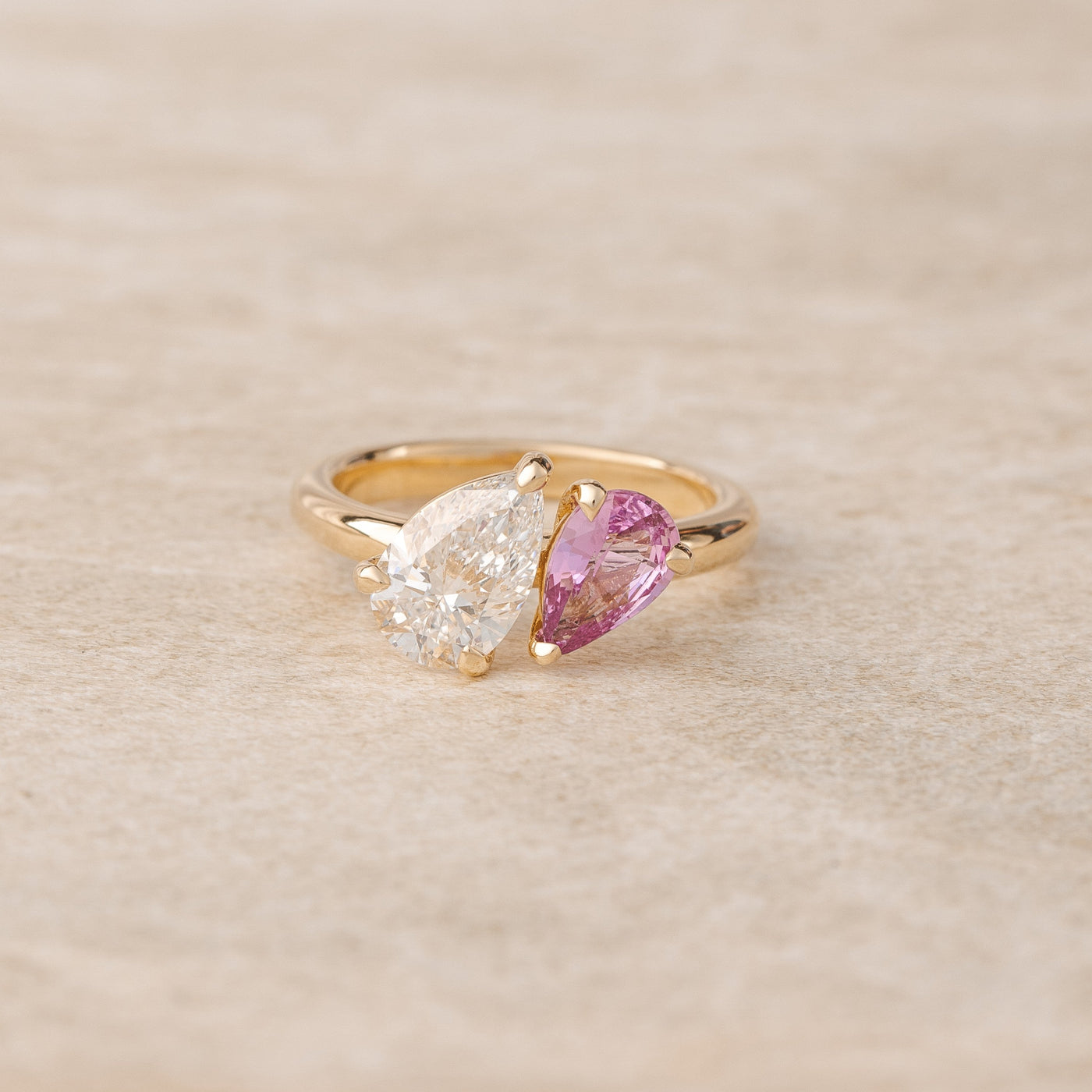 Lara Toi et Moi Pink / Purple 1.10 ct Sapphire and 1.51 ct Pear Lab Diamond Ring