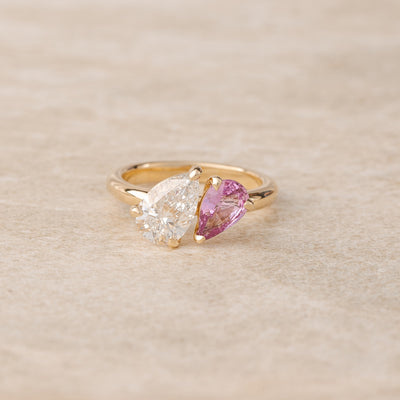 Lara Toi et Moi Pink / Purple 1.10 ct Sapphire and 1.51 ct Pear Lab Diamond Ring
