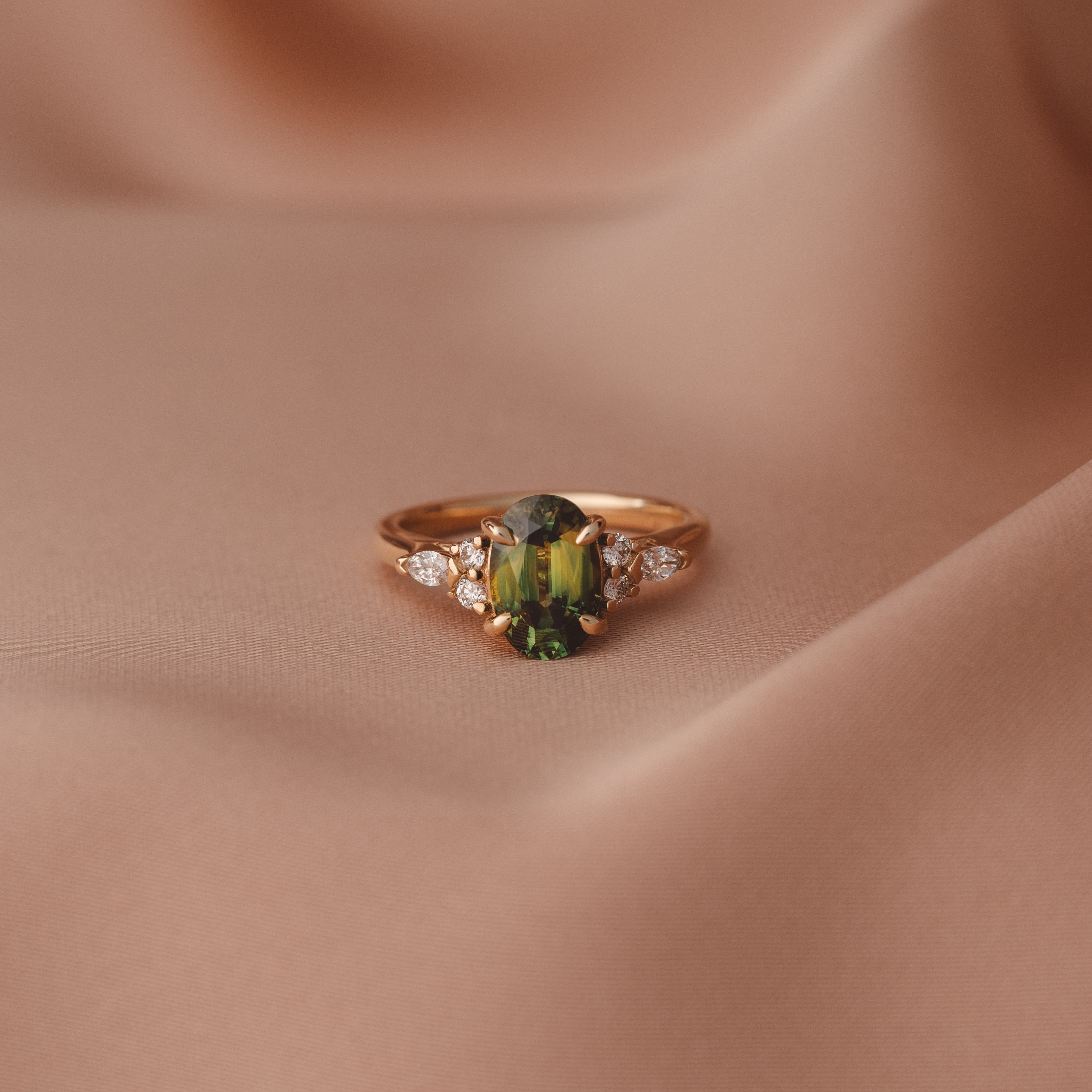 Holly 2.46 ct Oval Parti Green Australian Sapphire Engagement Ring