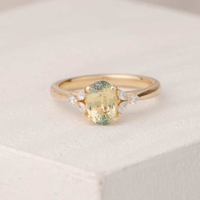 Blair Oval 2.05 ct Madagascan Green Yellow Sapphire Engagement Ring
