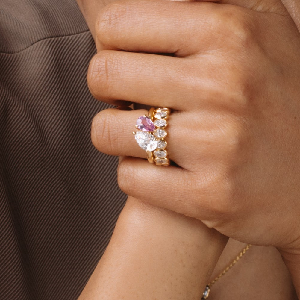 Lara Toi et Moi Pink / Purple 1.10 ct Sapphire and 1.51 ct Pear Lab Diamond Ring