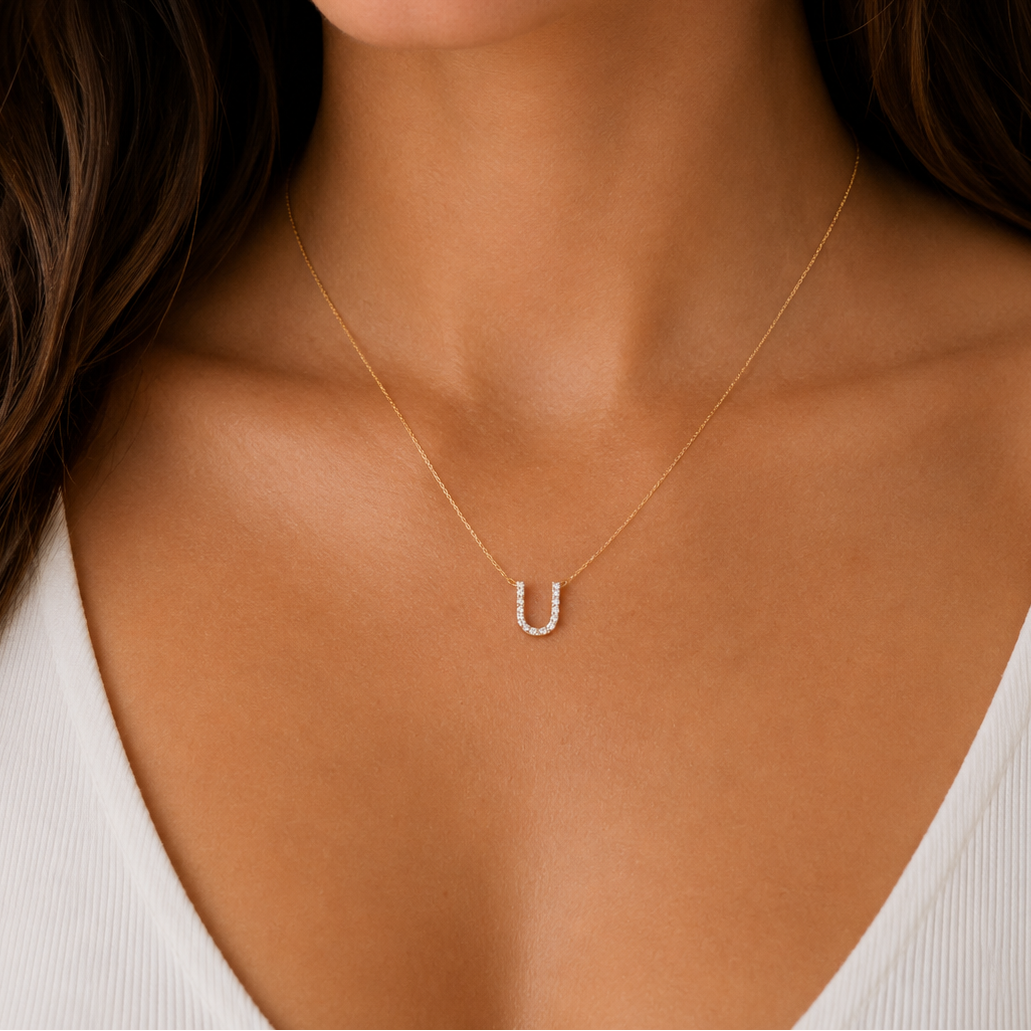 Diamond Initial Gold Necklace U - Z