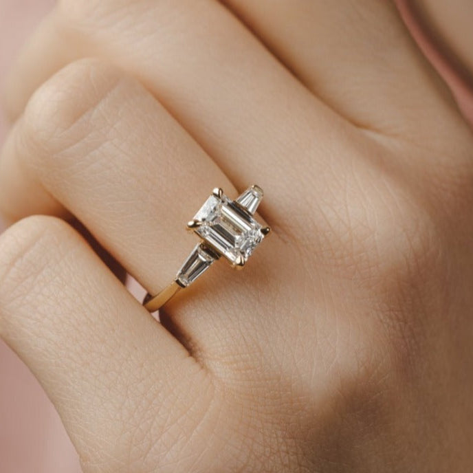 vintage inspired emerald cut diamond engagement ring