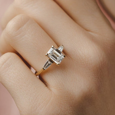 vintage inspired emerald cut diamond engagement ring