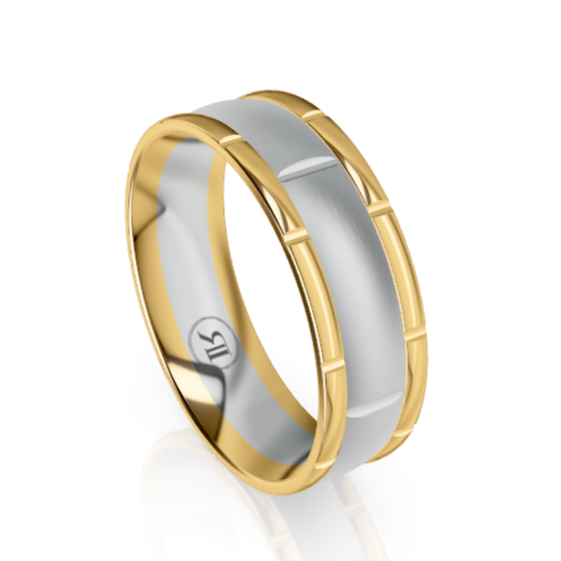 The Warwick Yellow Gold Edged & White Gold Grooved Ring