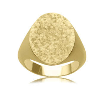 Oval Textured Gold Signet Ring