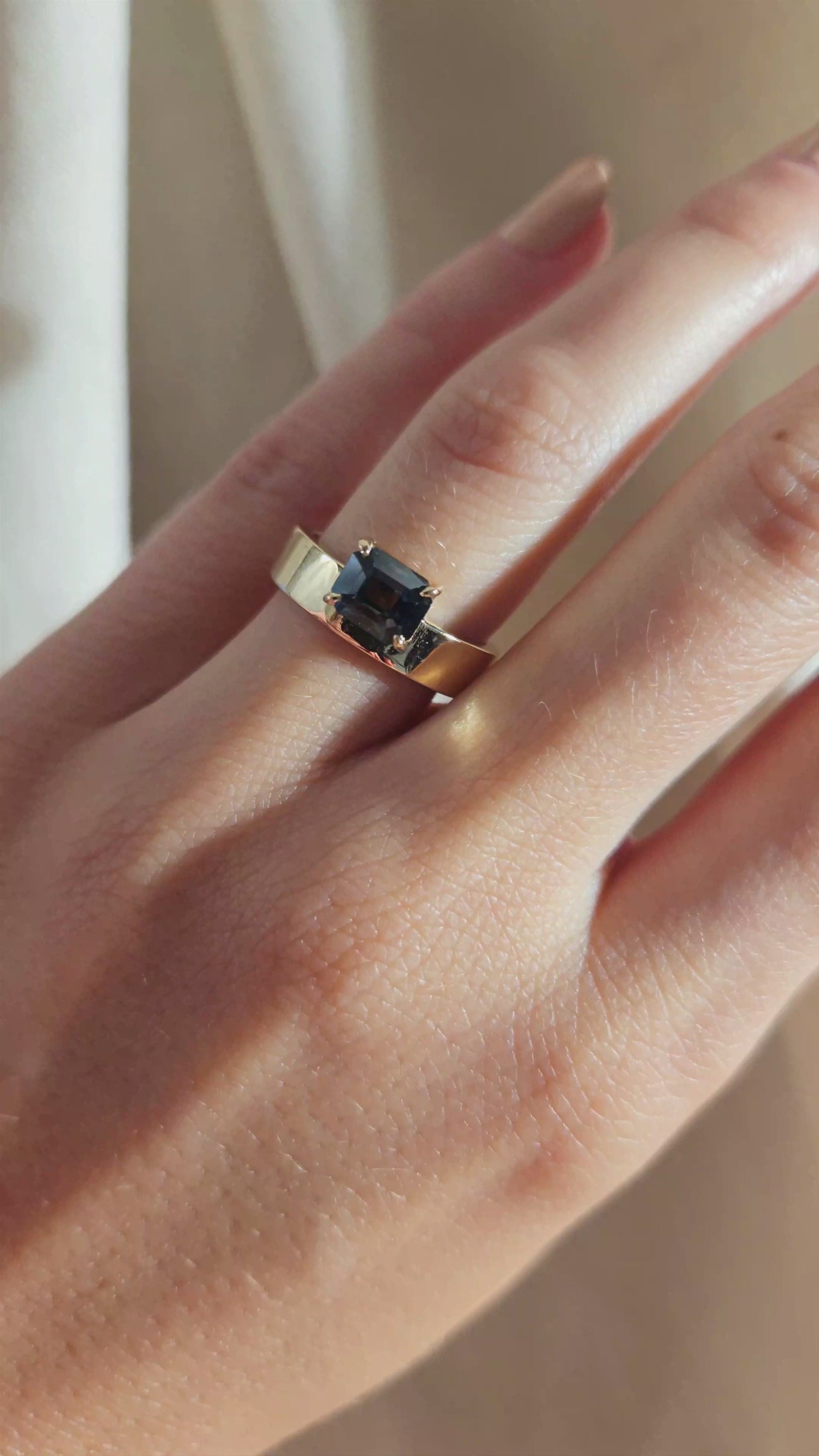 Flat Band Emerald Cut Australian Sapphire Engagement Ring