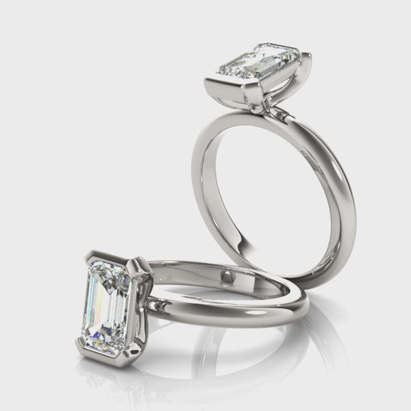 Emerald Half Bezel Diamond Engagement Ring Setting