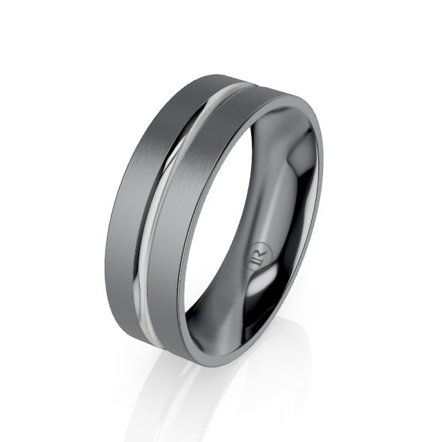 Tantalum and Gold Centre Groove Wedding Ring