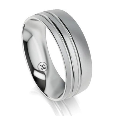 The Ludlow White Gold Offset Grooved Wedding Ring