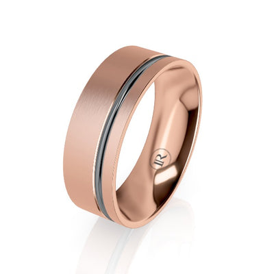Offset Gold Wedding Ring with Tantalum Stripe