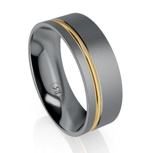 Offset Stripe Tantalum & Gold Wedding Ring