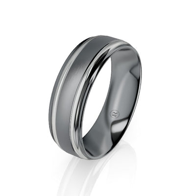 Dual Rounded Stepped Edge Tantalum and Gold Grooved Wedding Ring
