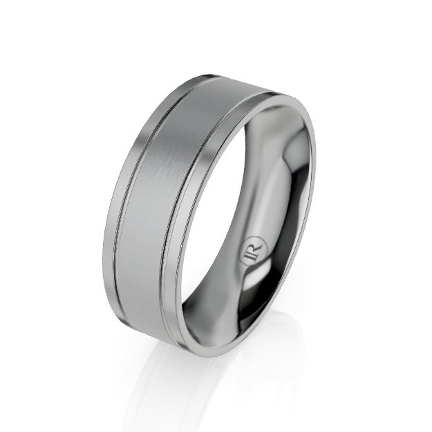 The Winchester Flat Dual Grooved Titanium Wedding Ring