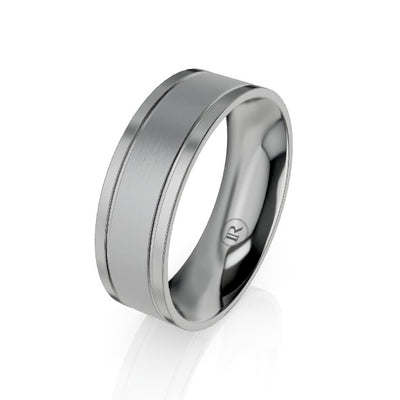 The Winchester Flat Dual Grooved Titanium Wedding Ring