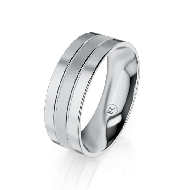 Dual Grooves Brushed Centre Platinum Wedding Ring